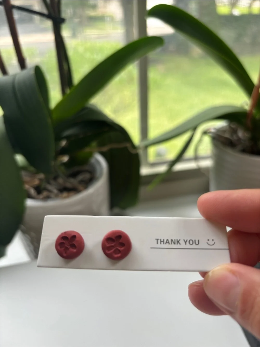 Red Floral Button Stud Earrings - Women Accessories